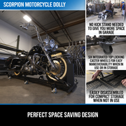 Kendon Folding Scorpion Motorcycle Dolly with Adjustable Wheel Chock